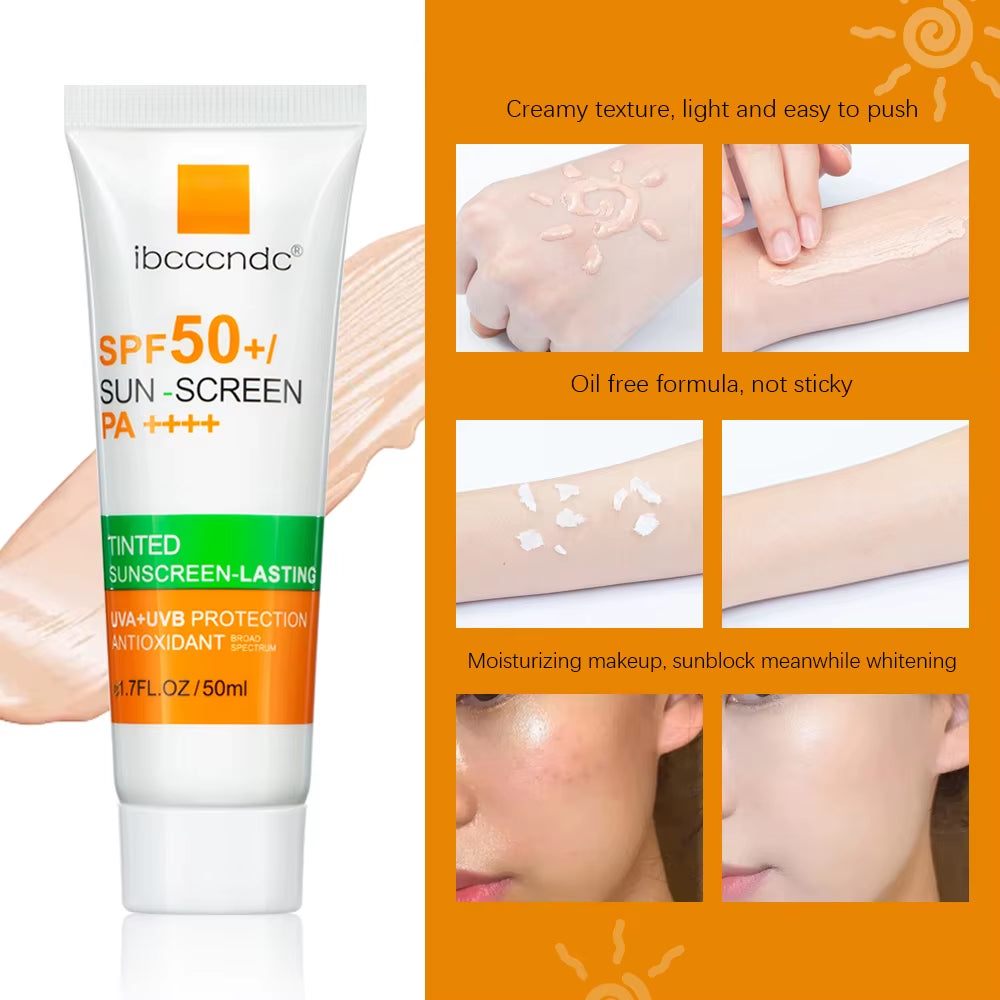 New Tinted Facial Sunscreen Cream Spf 50 Oil Free anti UVA/UVB Body Face Sunscreen Hyaluronic Acid Skin Care 50G