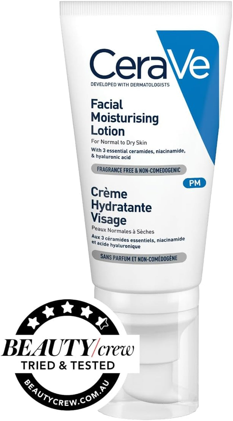 Facial Moisturising Lotion PM 52Ml, for Normal to Dry Skin, for Daily Use, Hyaluronic Acid + Niacinamide + Ceramides, Lightweight & Non-Greasy, Fragrance Free + Non-Comedogenic + Oil-Free