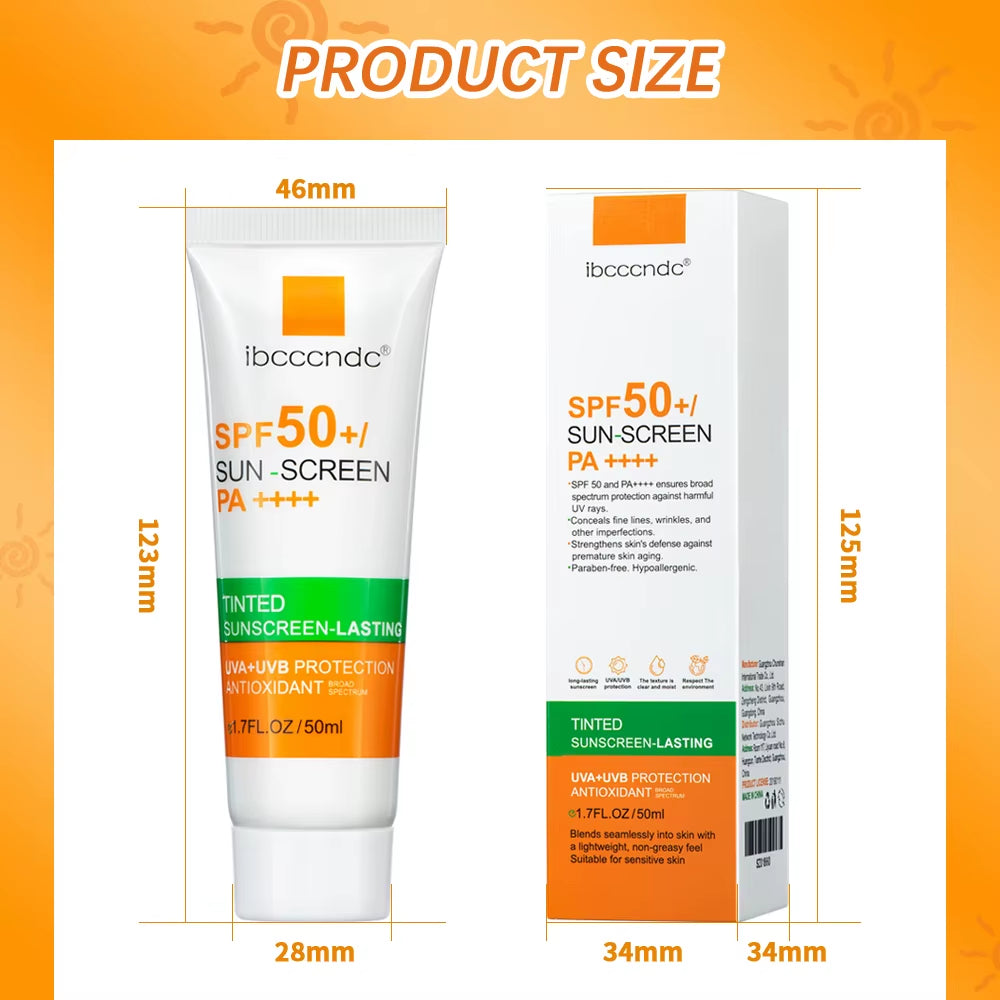 New Tinted Facial Sunscreen Cream Spf 50 Oil Free anti UVA/UVB Body Face Sunscreen Hyaluronic Acid Skin Care 50G