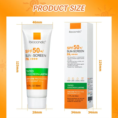 New Tinted Facial Sunscreen Cream Spf 50 Oil Free anti UVA/UVB Body Face Sunscreen Hyaluronic Acid Skin Care 50G
